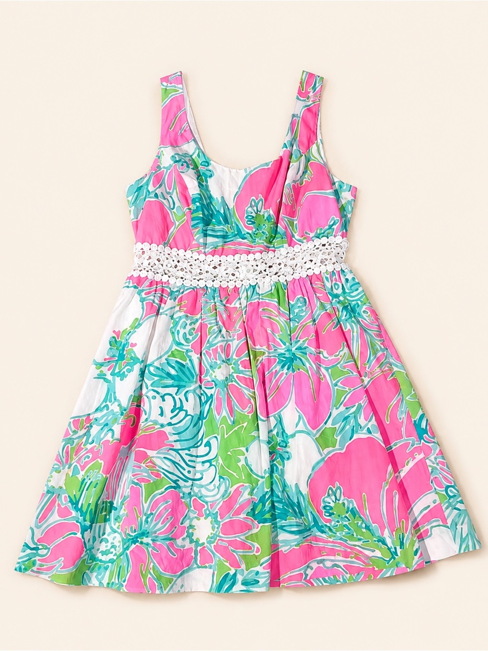 Lilly Pulitzer White Dress with Pink, Teal & Lime Floral Print